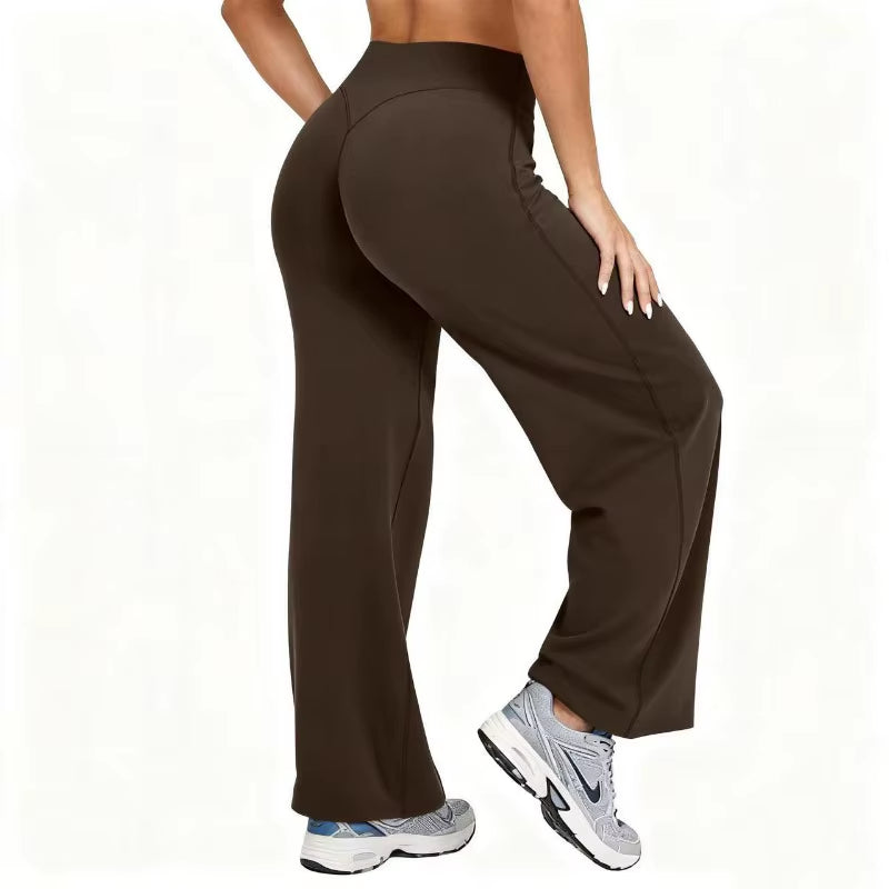 Women plus Size Yoga Wide-Leg Pants High Waist Stretchy Solid Color Leggings Running Pilates Sports Fashion Straight-Leg Pants