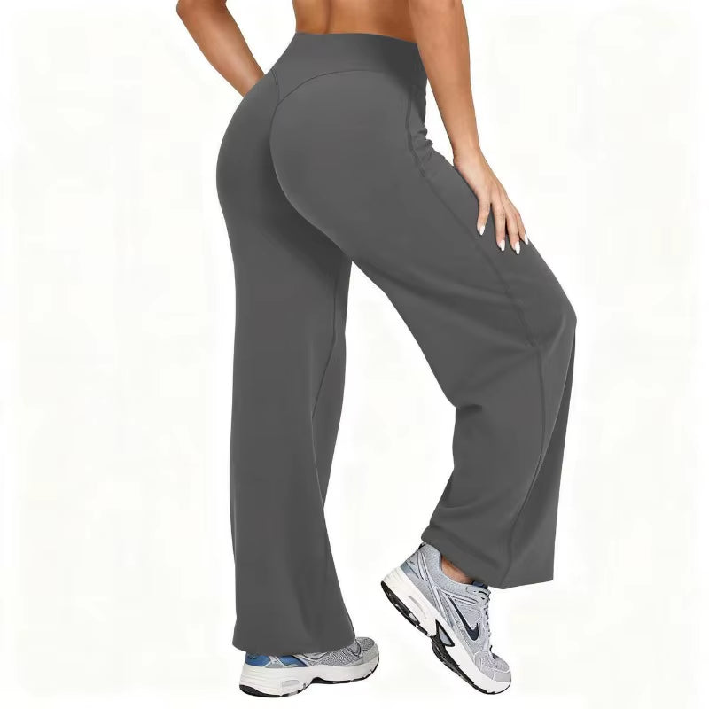 Women plus Size Yoga Wide-Leg Pants High Waist Stretchy Solid Color Leggings Running Pilates Sports Fashion Straight-Leg Pants