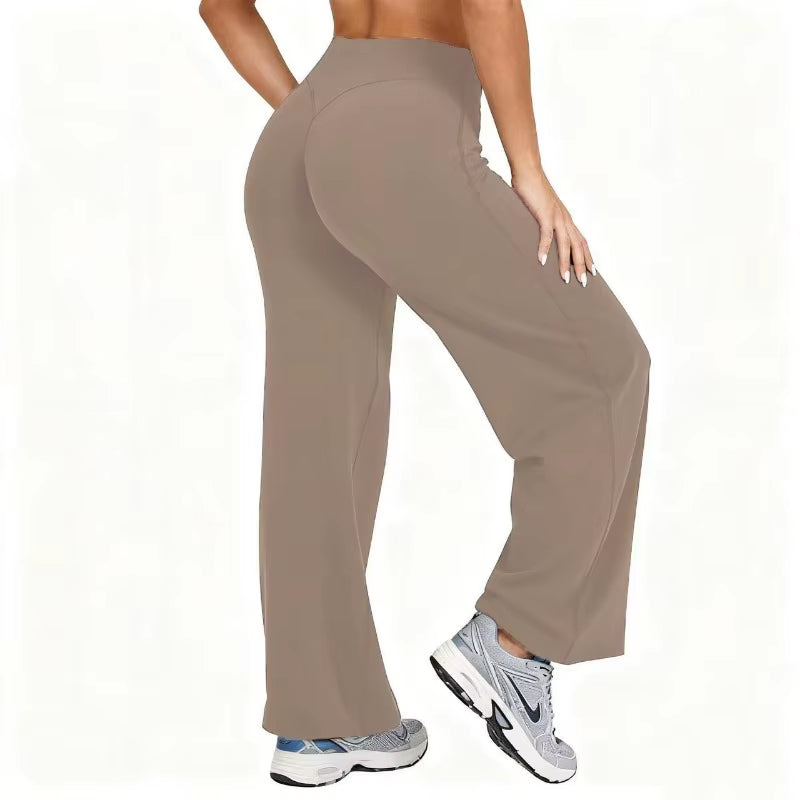 Women plus Size Yoga Wide-Leg Pants High Waist Stretchy Solid Color Leggings Running Pilates Sports Fashion Straight-Leg Pants